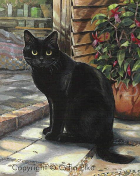 Painting of black cat. Celia Pike Jolson