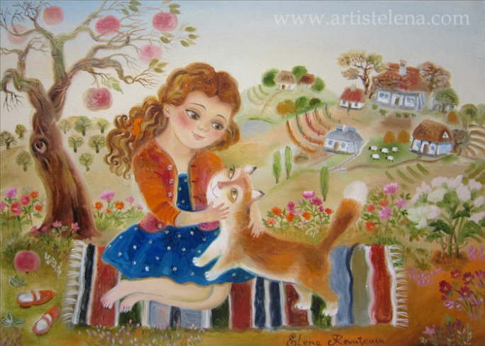 Girl and her loved cat - Elena Revuckaya