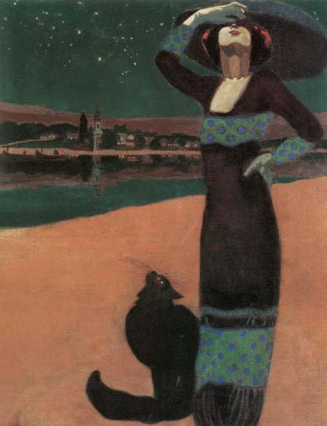 Slim Woman with a Cat - Geza Faragy