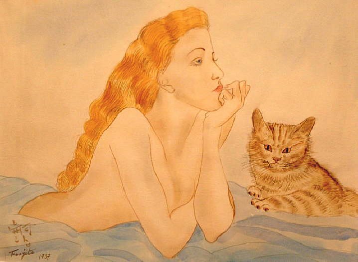 Woman and Cat - Leonard Tsuguharu Foujita