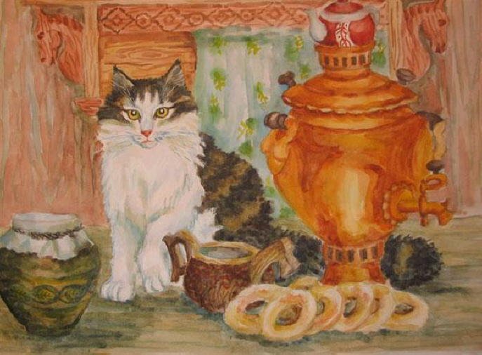 Cat near samovar - Vasileva Natalya