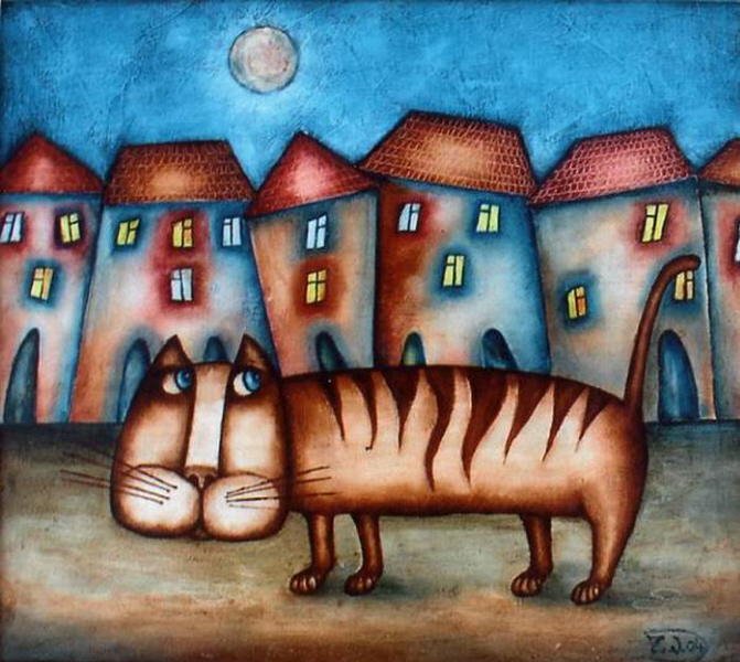 Zhanna Zutlevics - Cat Walking Under the Moon