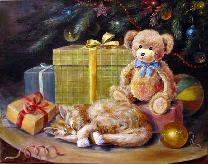 New Year's cat painting