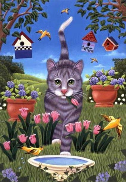 Backyard Cat with Tulips - Brownd Elizabeth