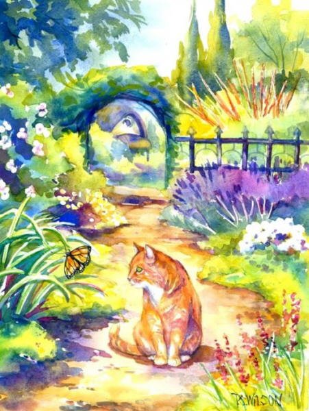 Orange Cat in the Garden - Peggy Wilson
