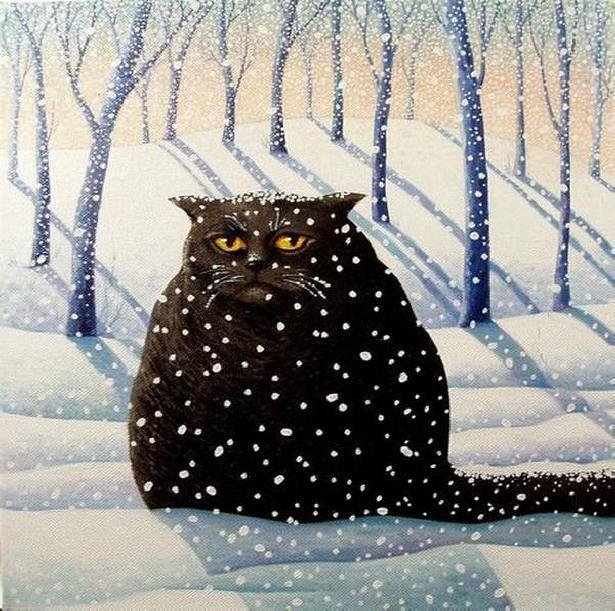 Winter cat paintings. Vicky Mount Snowy