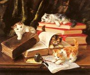 Alfred-Arthur Brunel de Neuville - Kittens Playing on a Desk