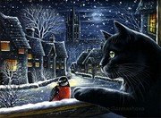 Irina Garmashova - Night Cat and Bullfinch