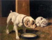 A Bulldog with White Persian Cat - Arthur Heyer