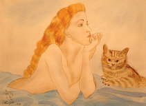 Woman and Cat - Leonard Tsuguharu Foujita